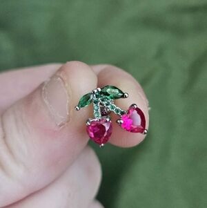 Cherry Design Pink and Green Earrings